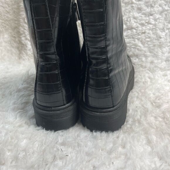 Qupid Black Croc print lace up Combat boots chunky soles side zipper EUR SZ40 - Picture 5 of 12